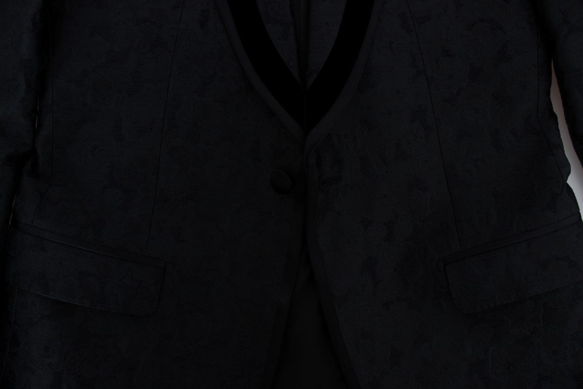 Black Floral Ricamo Slim Fit Blazer Jacket