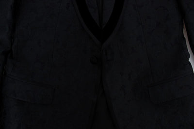 Black Floral Ricamo Slim Fit Blazer Jacket