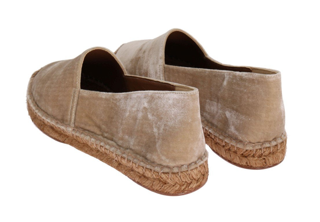 Beige Velvet Flats Espadrilles Shoes