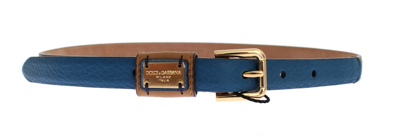 Brown Leather Gold Buckle Logo Waist Belt