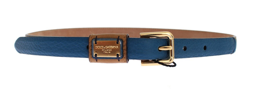 Brown Leather Gold Buckle Logo Waist Belt