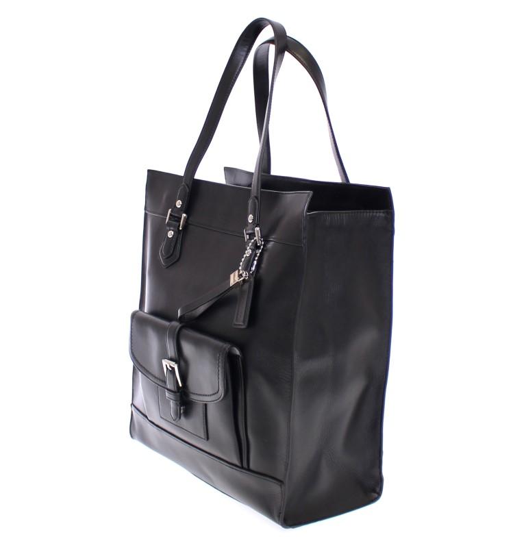 Black CHARLIE Saddle Leather Large Tote Bag