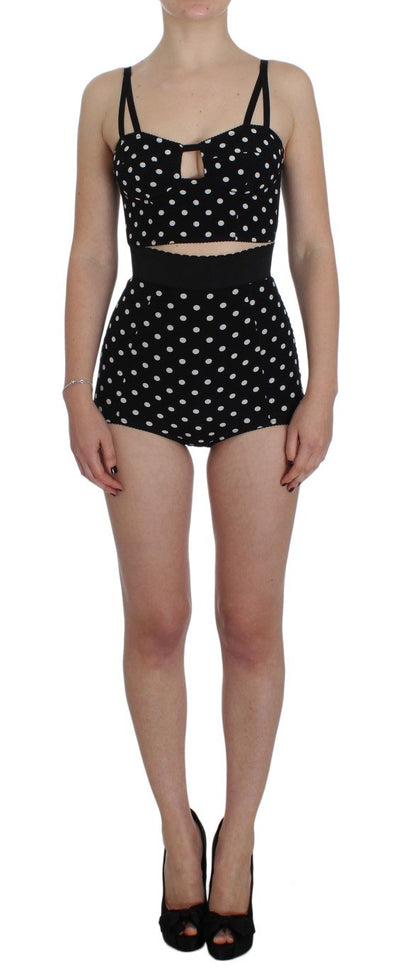 Black Polka Dotted Mini Shorts & Bra Top