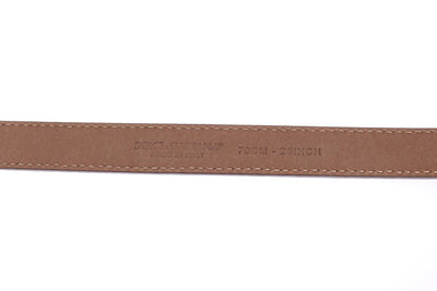 Brown Leather Gold Buckle Logo Waist Belt
