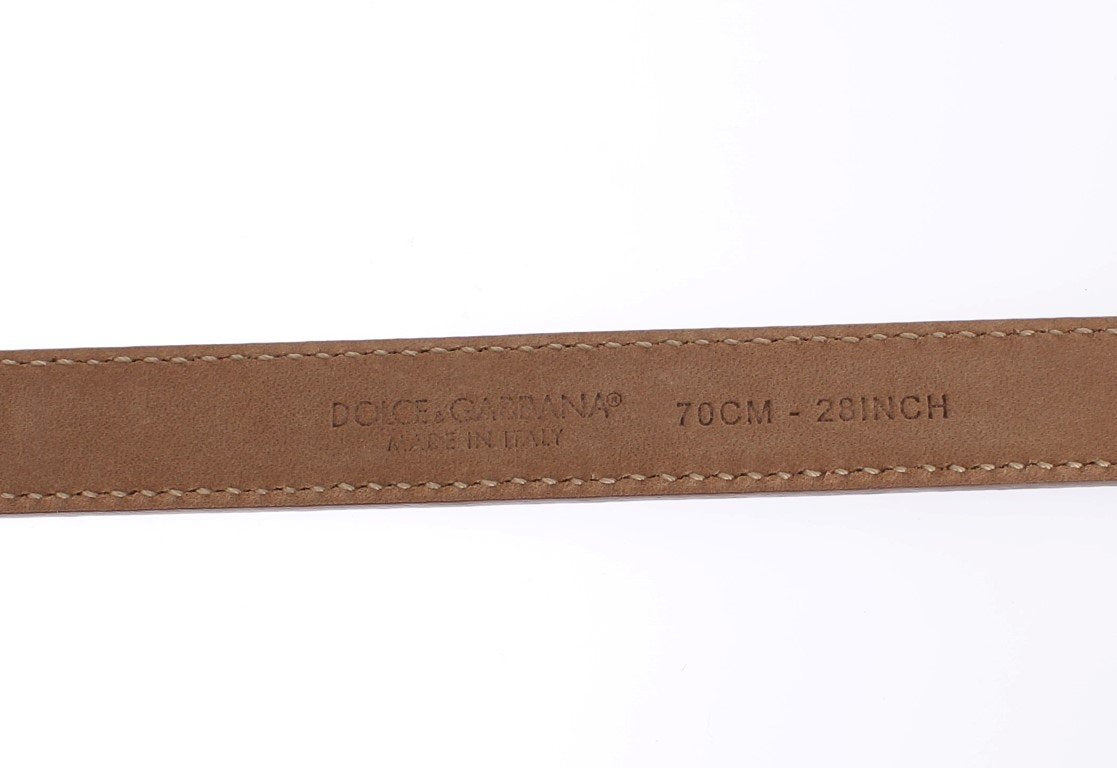 Brown Leather Gold Buckle Logo Waist Belt