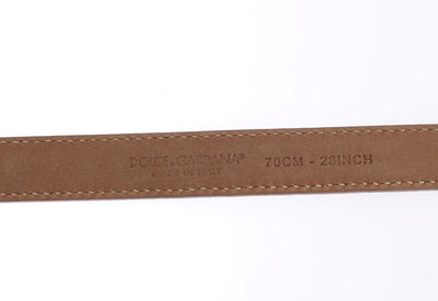 Brown Leather Gold Buckle Logo Waist Belt
