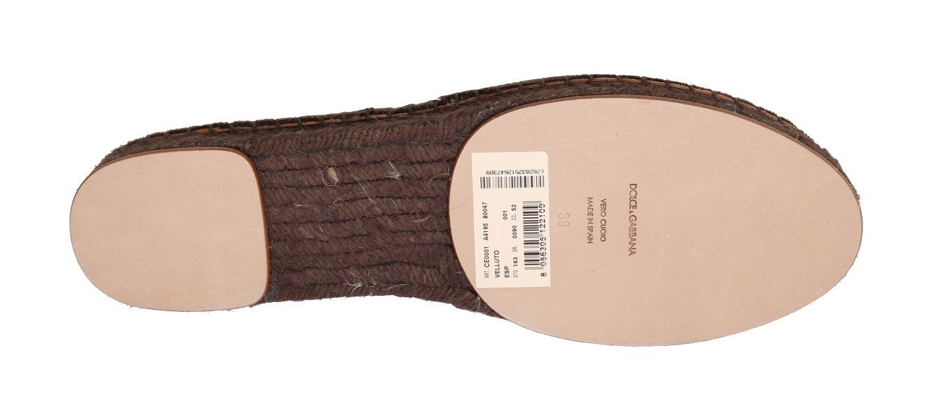 Brown Velvet Flats Espadrilles Shoes