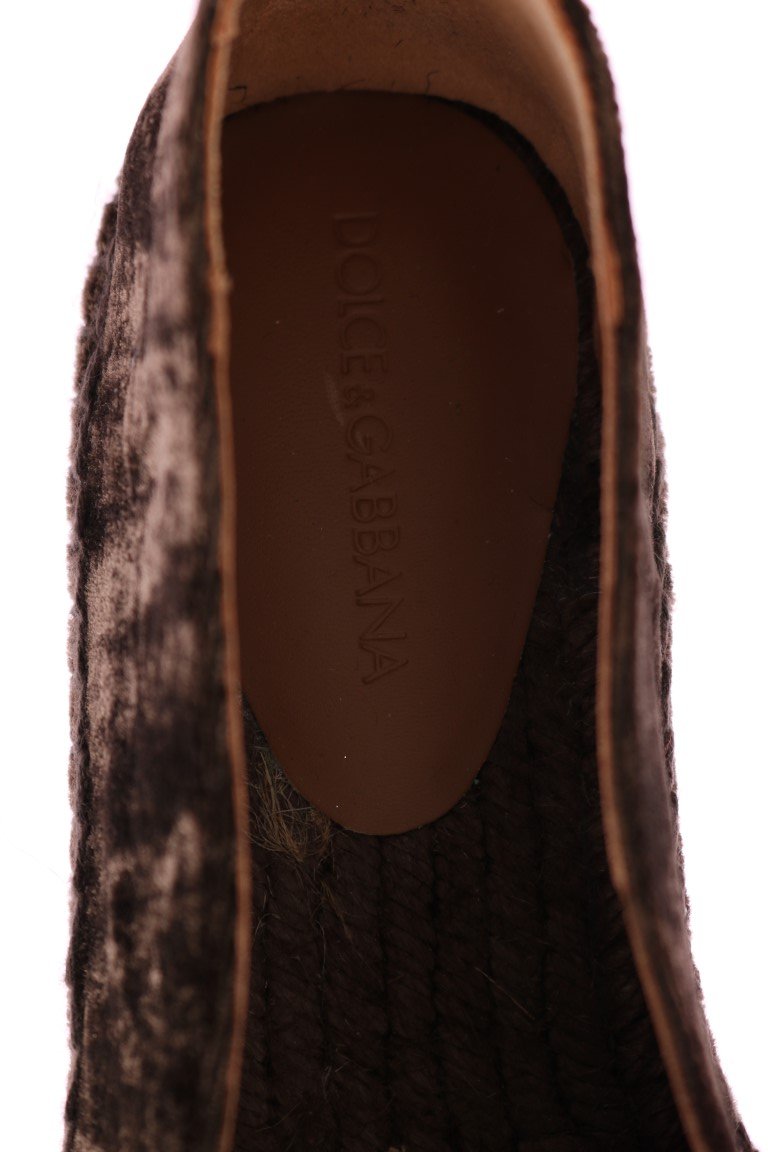 Brown Velvet Flats Espadrilles Shoes