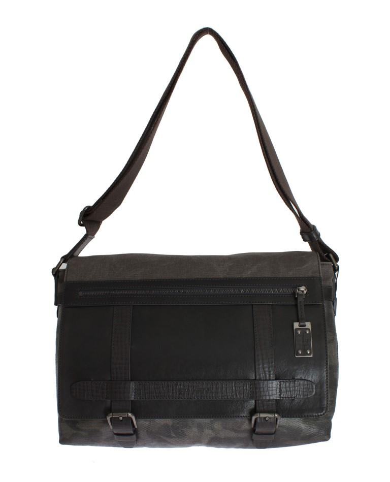 Brown Leather Military Camouflage Messenger Bag