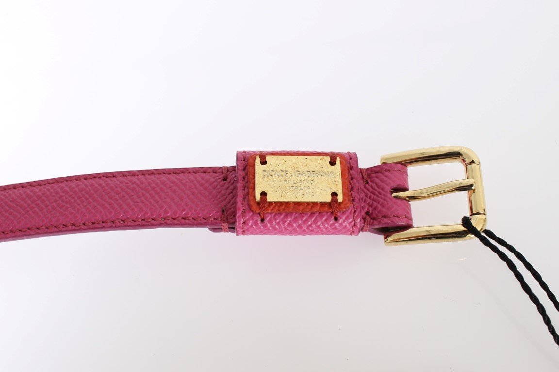 Orange Leather Gold Buckle Logo Waist Belt