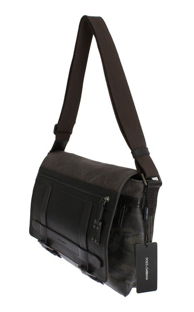 Brown Leather Military Camouflage Messenger Bag