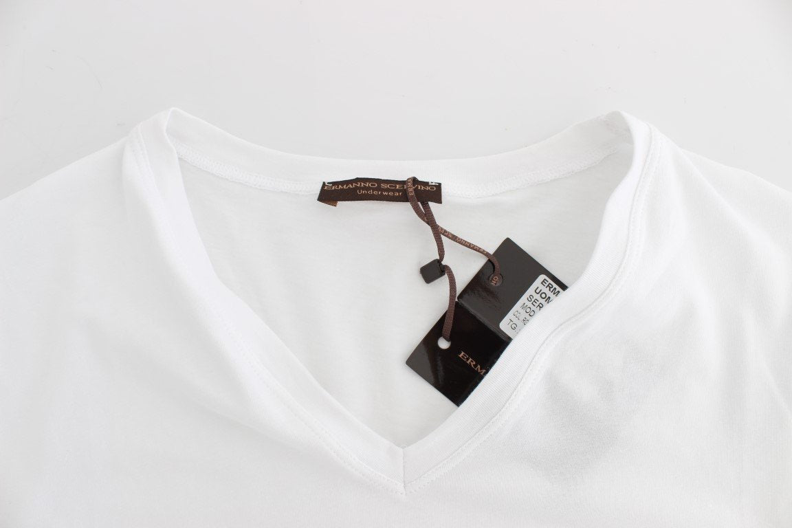 White Cotton Stretch V-neck Underwear T-shirt