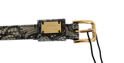 Gray Leather Gold Buckle Logo Waist Belt