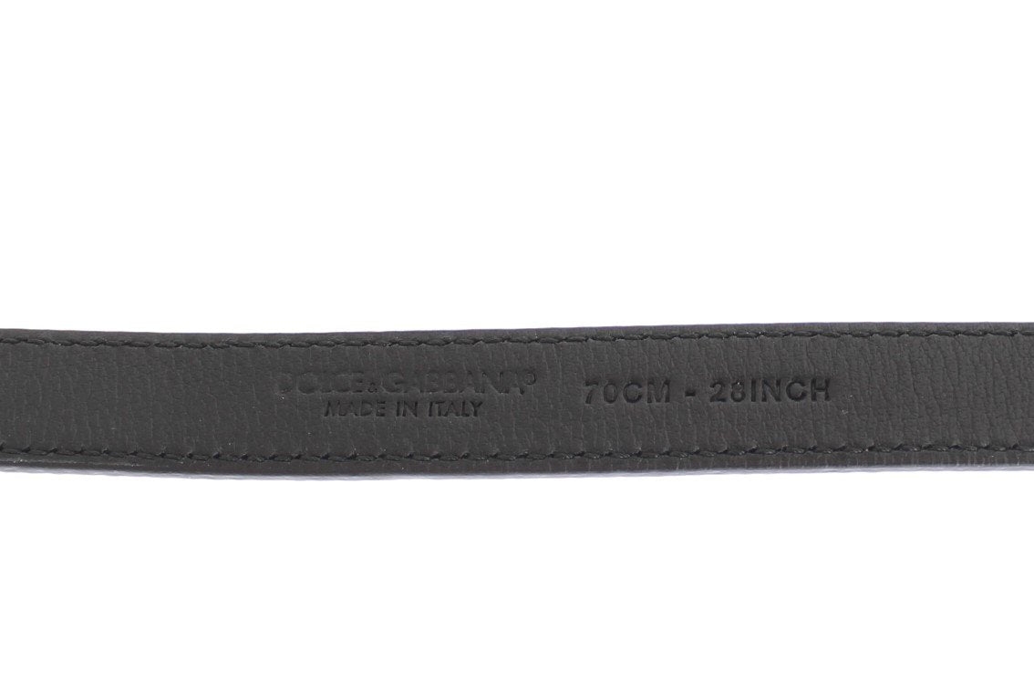 Gray Leather Gold Buckle Logo Waist Belt