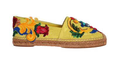 Yellow Brocade Crystal Espadrilles Shoes