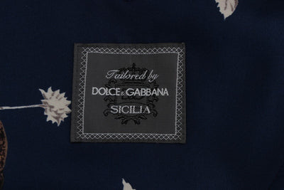 Blue Bird Print Silk Slim Fit Blazer Jacket