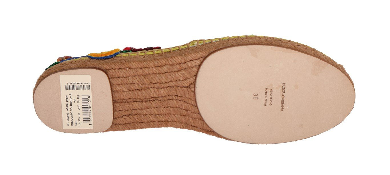 Yellow Brocade Crystal Espadrilles Shoes