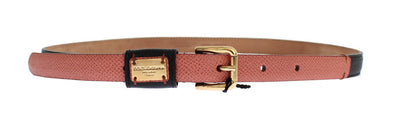 Black Leather Gold Buckle Logo Waist Belt