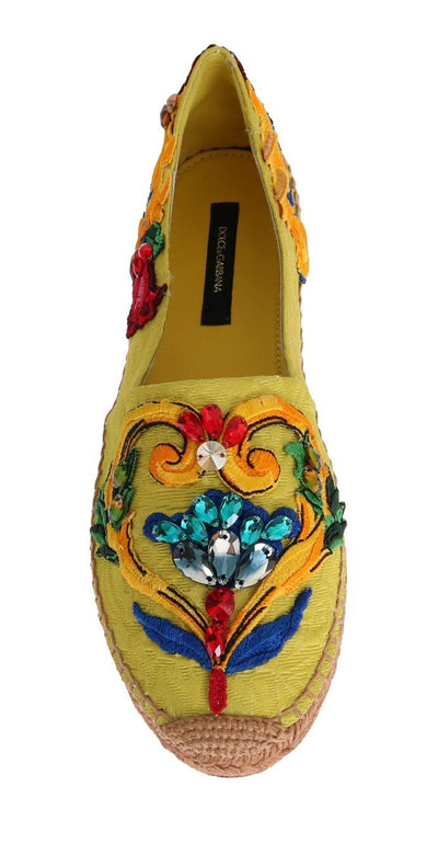 Yellow Brocade Crystal Espadrilles Shoes
