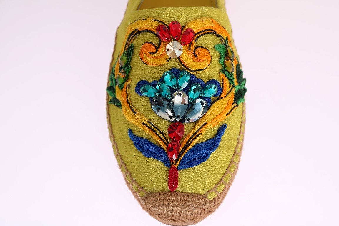 Yellow Brocade Crystal Espadrilles Shoes