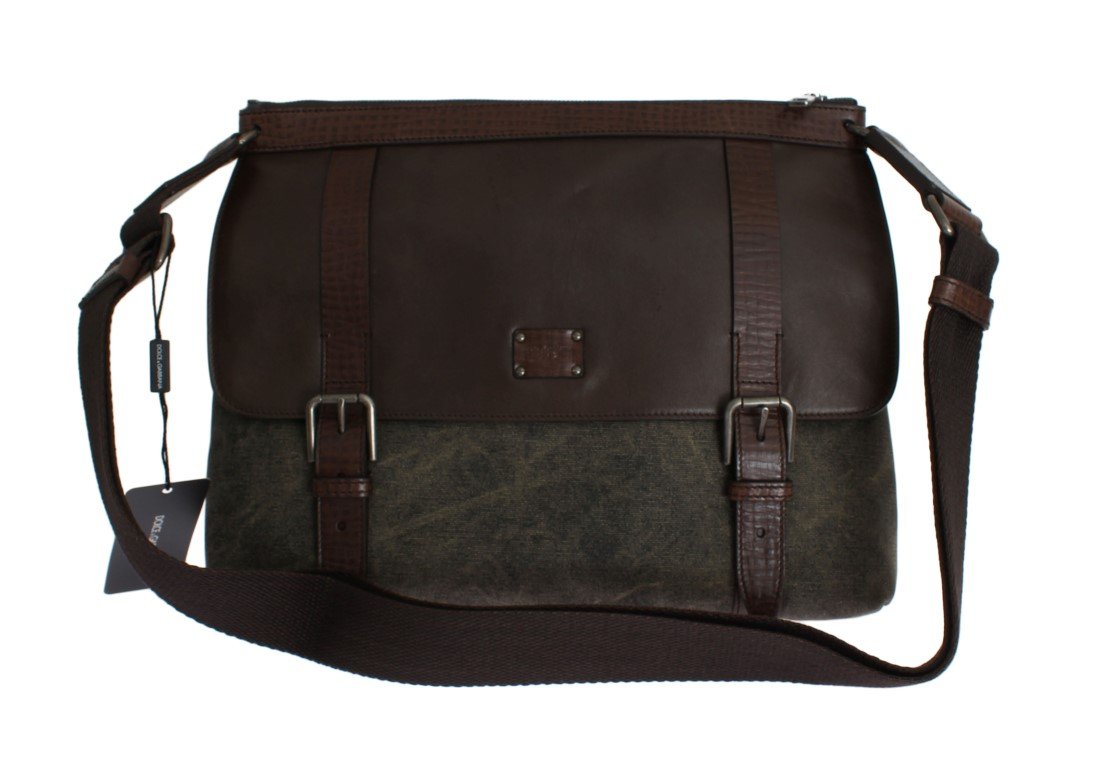 Brown Leather Canvas Shoulder Messenger Bag