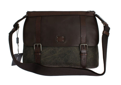 Brown Leather Canvas Shoulder Messenger Bag