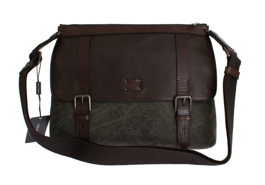Brown Leather Canvas Shoulder Messenger Bag