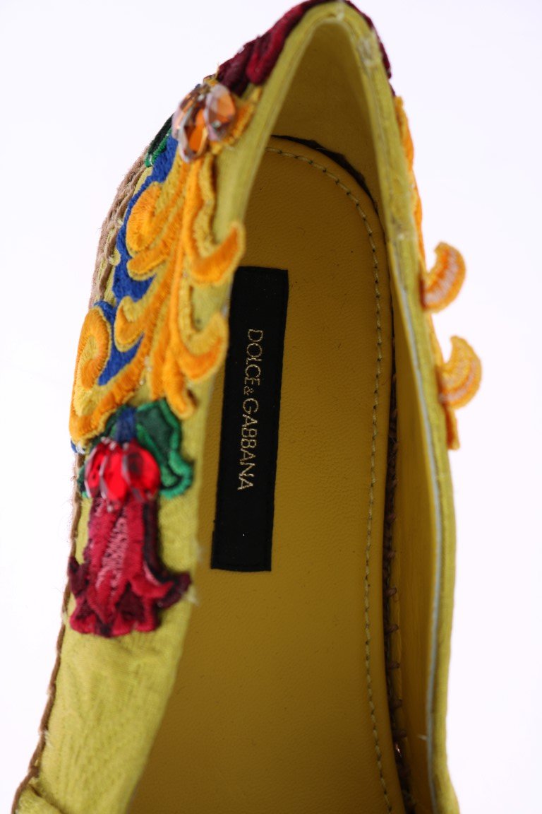 Yellow Brocade Crystal Espadrilles Shoes
