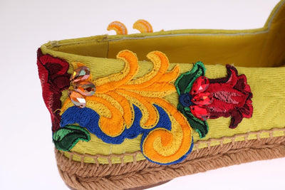 Yellow Brocade Crystal Espadrilles Shoes