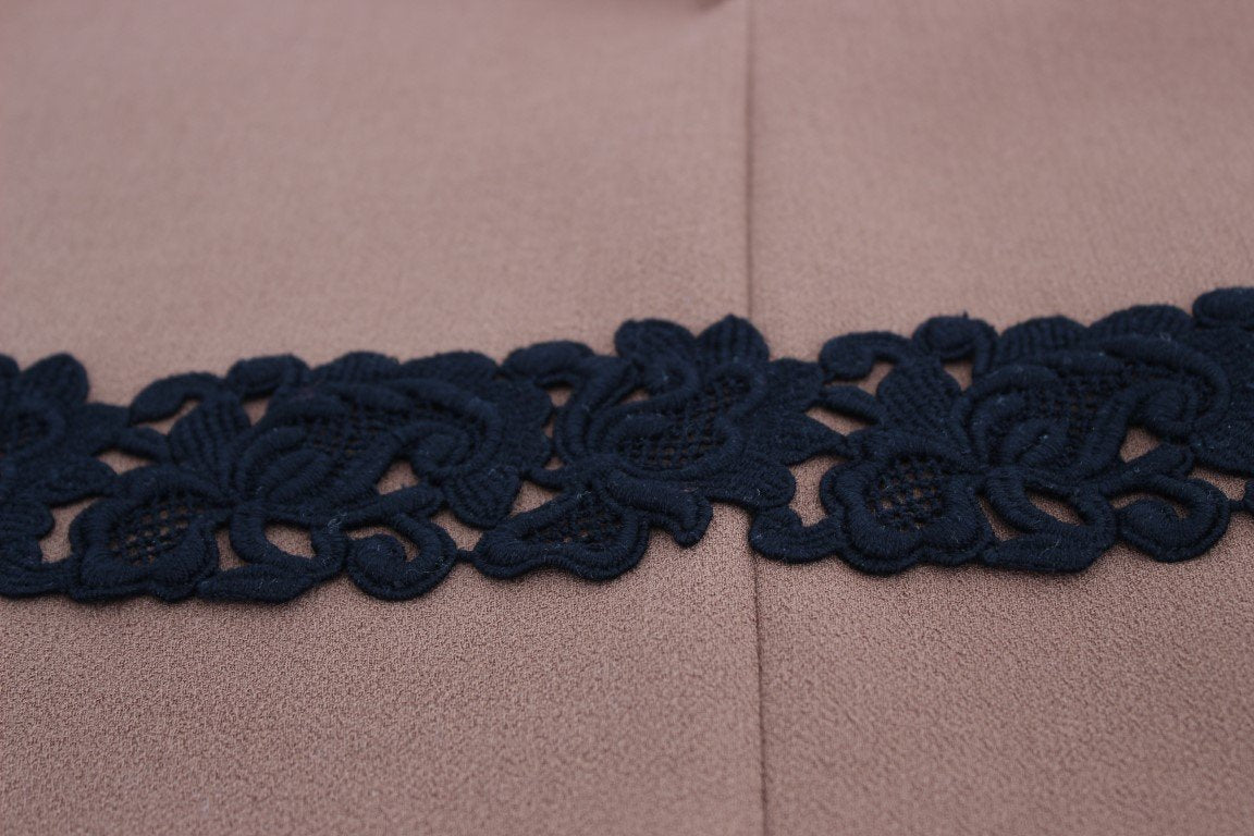 Brown Wool Stretch Black Lace Sweater