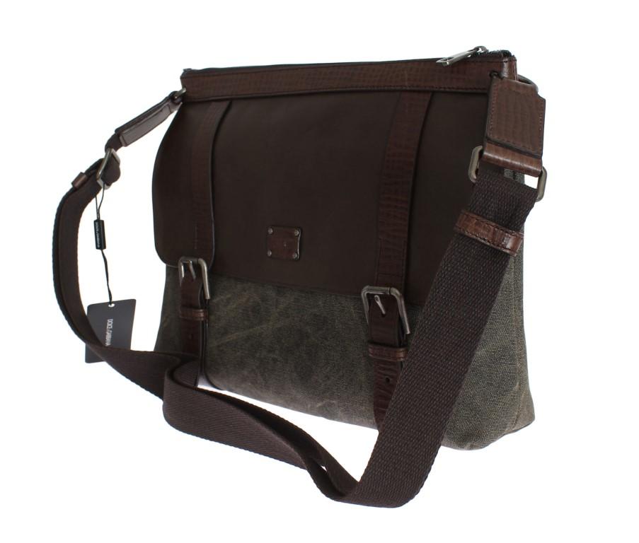 Brown Leather Canvas Shoulder Messenger Bag