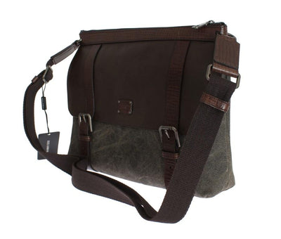 Brown Leather Canvas Shoulder Messenger Bag