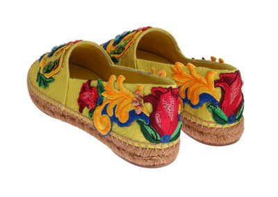 Yellow Brocade Crystal Espadrilles Shoes