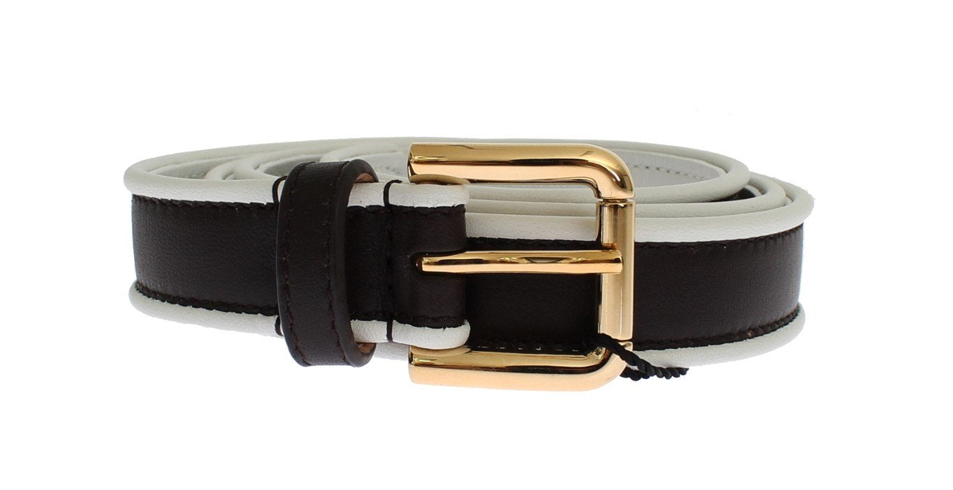 Black Leather Gold Buckle Logo Waist Belt