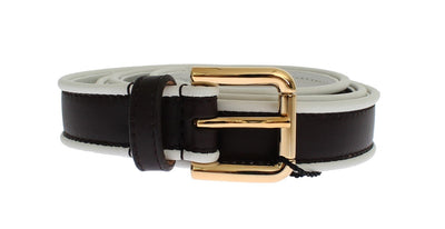 Black Leather Gold Buckle Logo Waist Belt