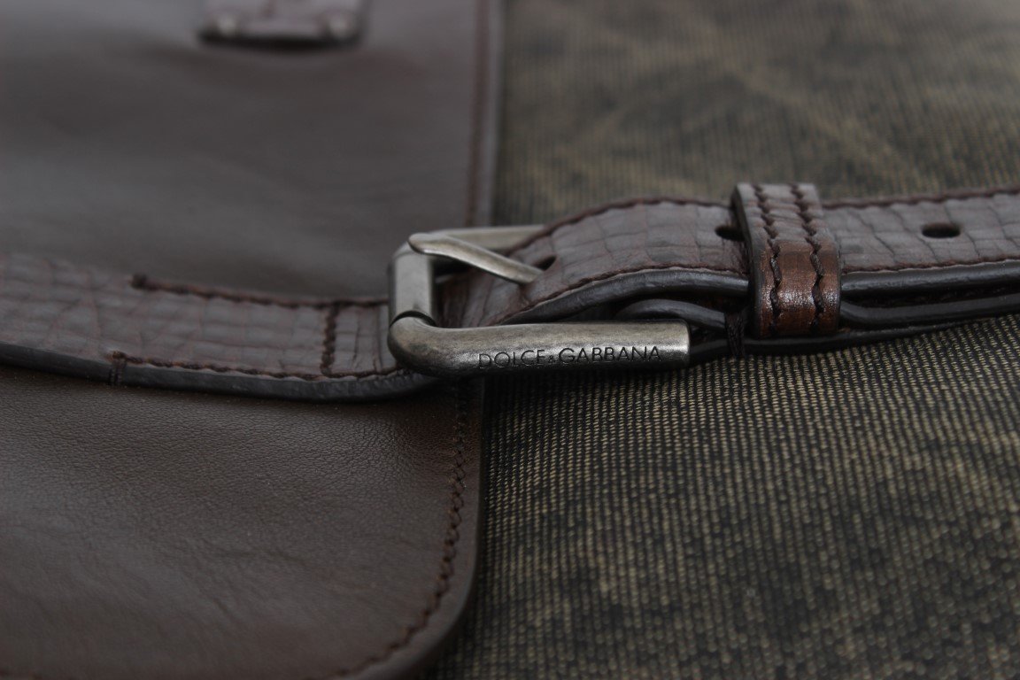 Brown Leather Canvas Shoulder Messenger Bag