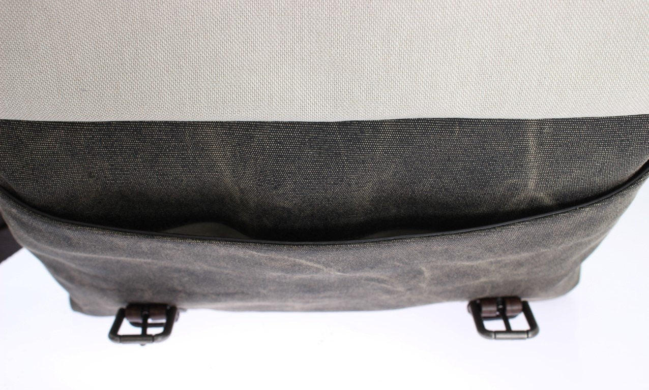 Brown Leather Canvas Shoulder Messenger Bag