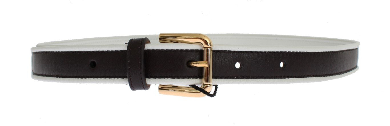 Black Leather Gold Buckle Logo Waist Belt
