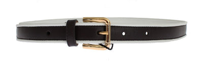 Black Leather Gold Buckle Logo Waist Belt
