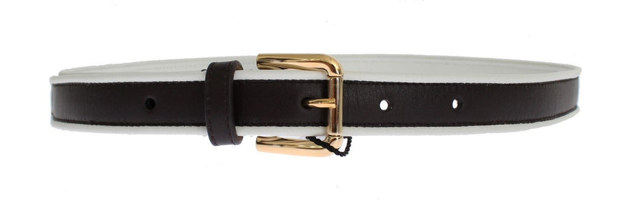 Black Leather Gold Buckle Logo Waist Belt