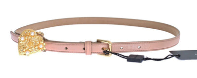 Pink Leather Gold Crystal Heart Pendant Belt