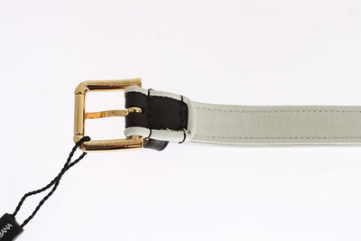 Black Leather Gold Buckle Logo Waist Belt