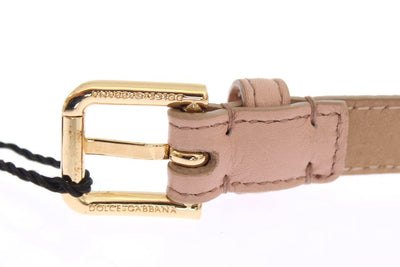 Pink Leather Gold Crystal Heart Pendant Belt
