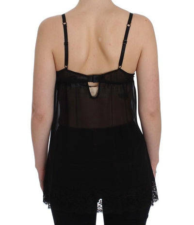 Black Silk Floral Lace Lingerie Top