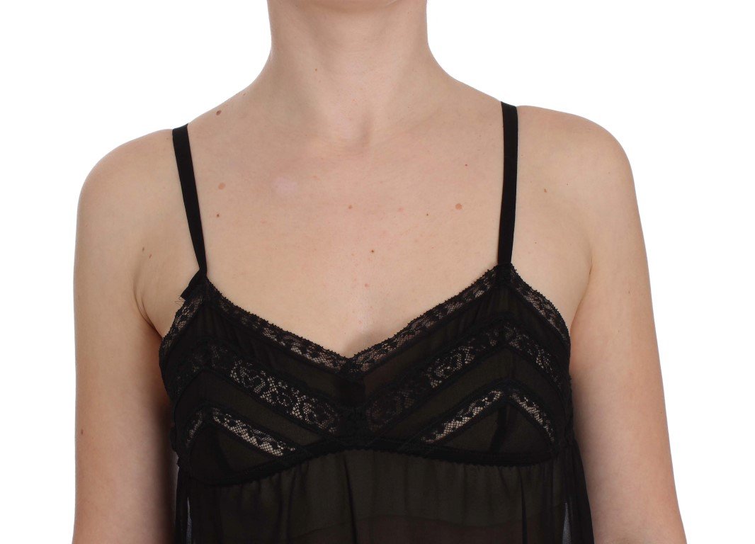 Black Silk Floral Lace Lingerie Top