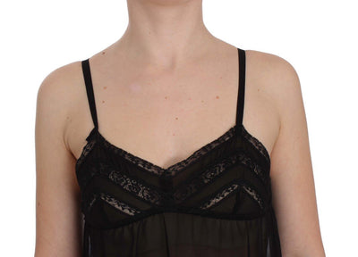 Black Silk Floral Lace Lingerie Top