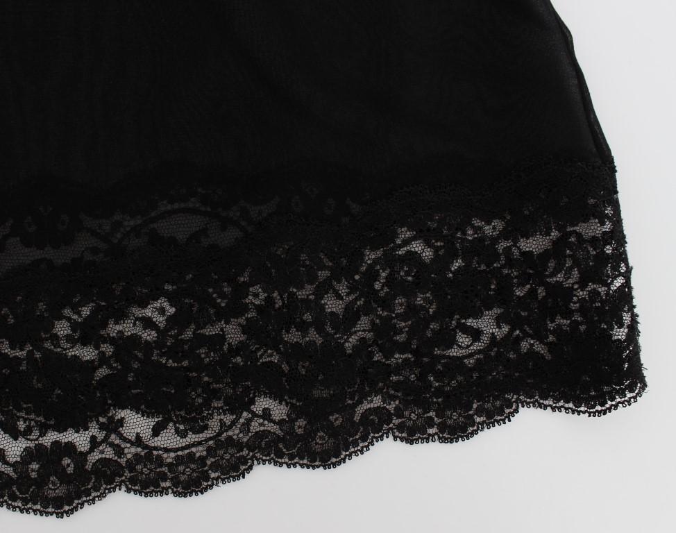 Black Silk Floral Lace Lingerie Top