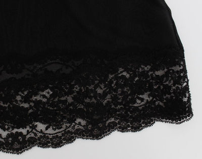 Black Silk Floral Lace Lingerie Top