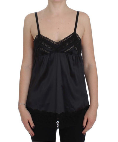 Black Silk Floral Lace Lingerie Top