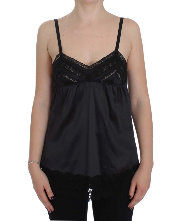 Black Silk Floral Lace Lingerie Top